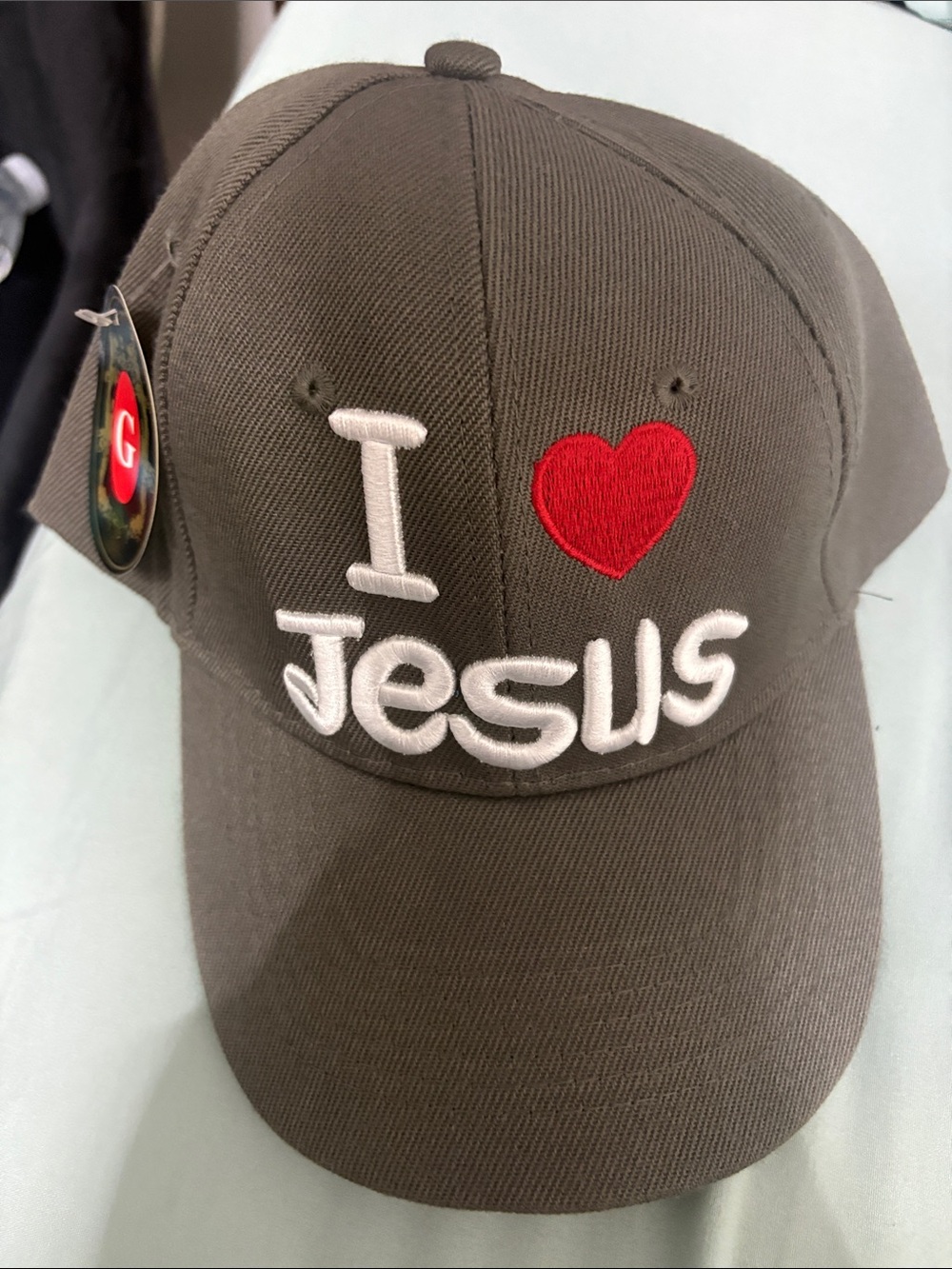 I ❤️ Jesus Embroidered Baseball Cap - Olive